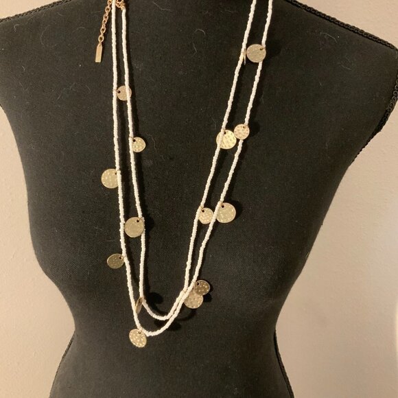 Sugarfix by BaubleBar White Seed Bead with Gold Tone Disc Necklace - Picture 5 of 9